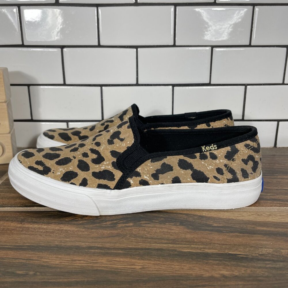 Keds Double Decker Shoes Womens Size 6.5 Leopard Print Canvas Slip On Sneakers